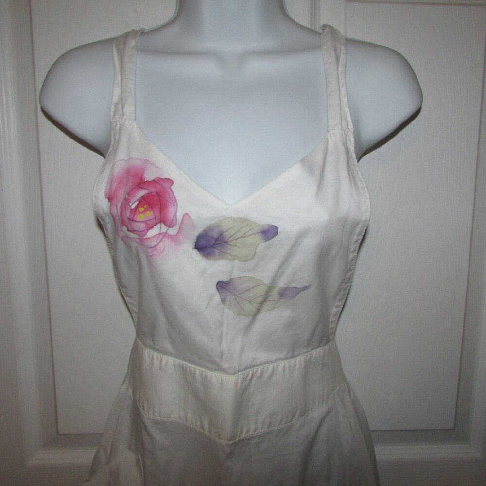 Handpainted Floral Long Pinafore Apron Dress